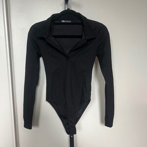 Zara Black Long Sleeve Collared Bodysuit – Size 6 -- Worn Once